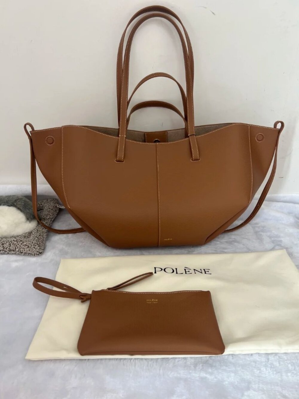 Polène Paris Cyme Mini Tan Textured Leather Tote Bag - Picture 2 of 10